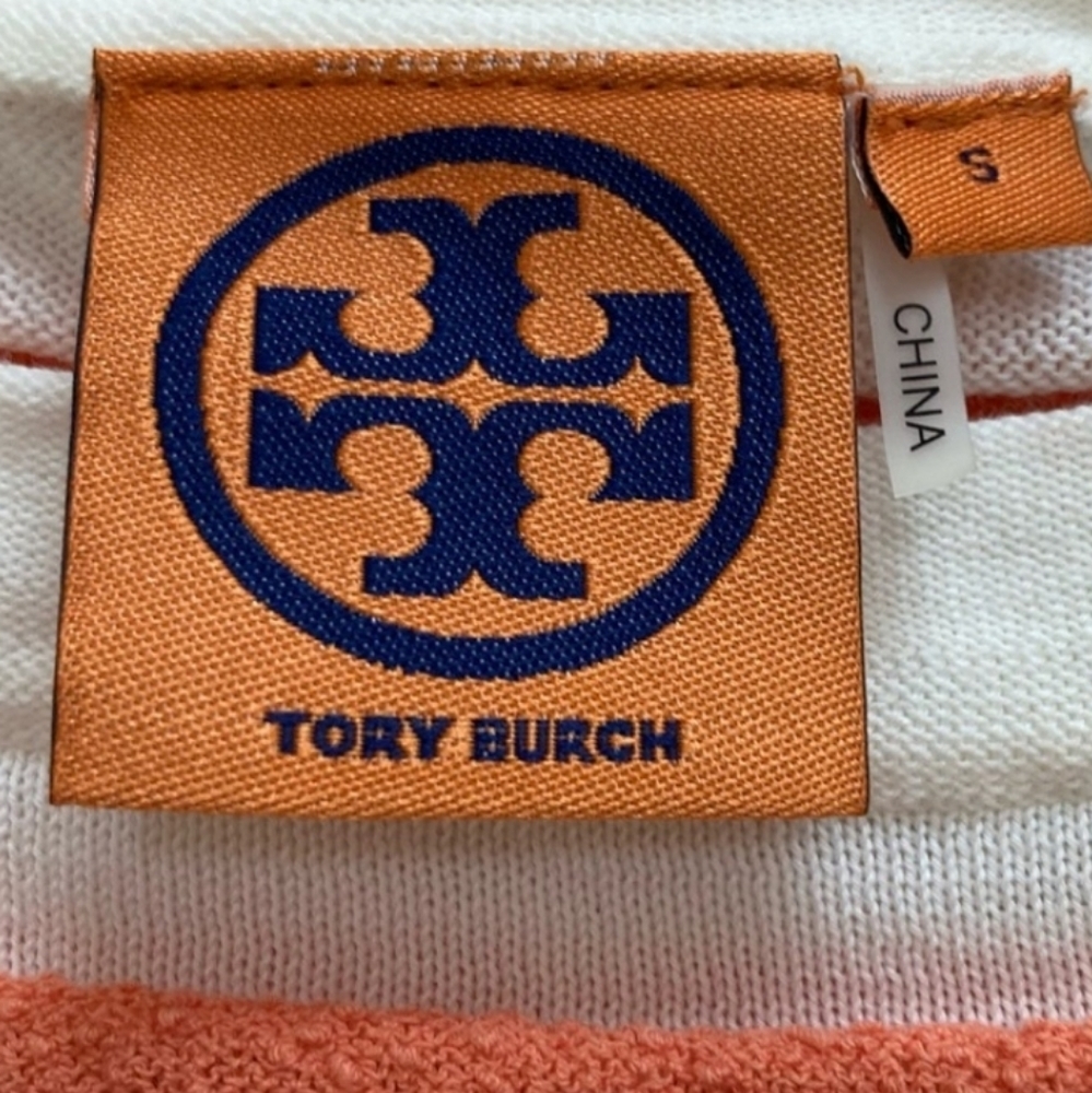 Tory Burch Sweater Long Sleeve Striped Knit Top Small Orange Cotton Nylon Blend - Picture 2 of 5